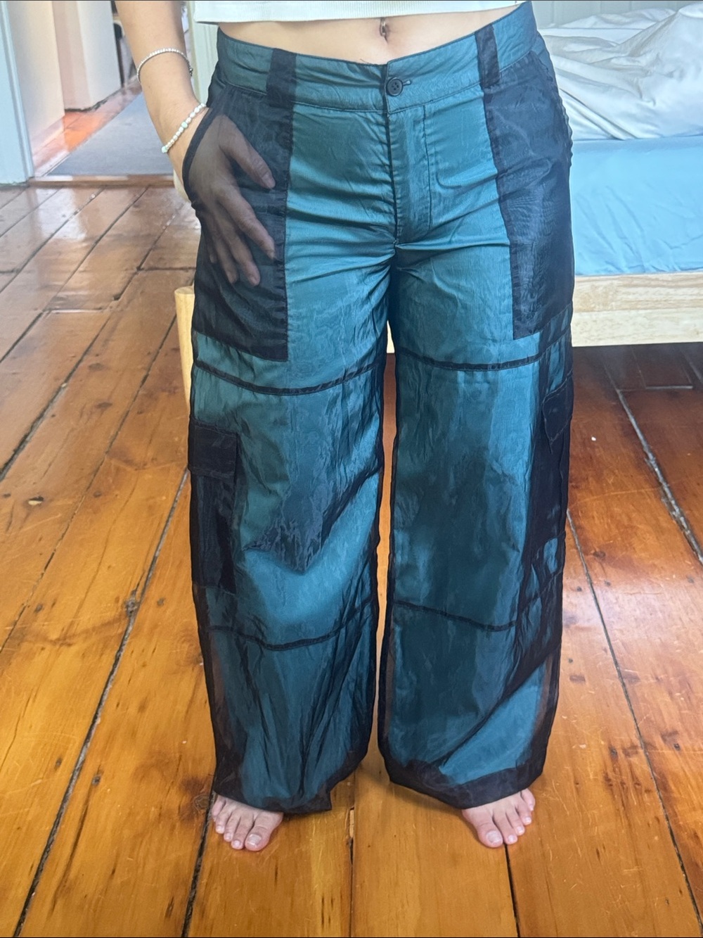 Organza overlay cargo pants